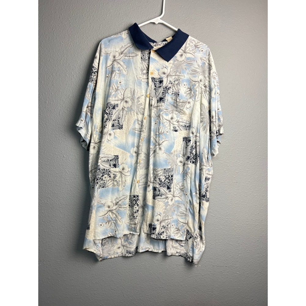 Natural Issue Mens 3X Big Rayon Tropical Hawaiian Shirt Blue Short Sleeve